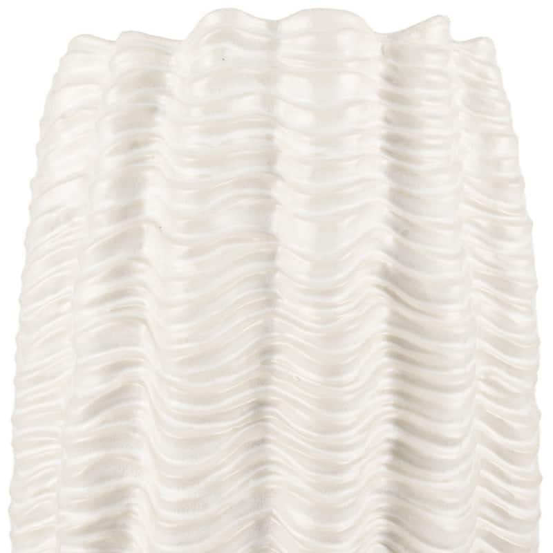 24" Cream Cylinder Ceramic Sculptural Waves Table Vase - 12.50