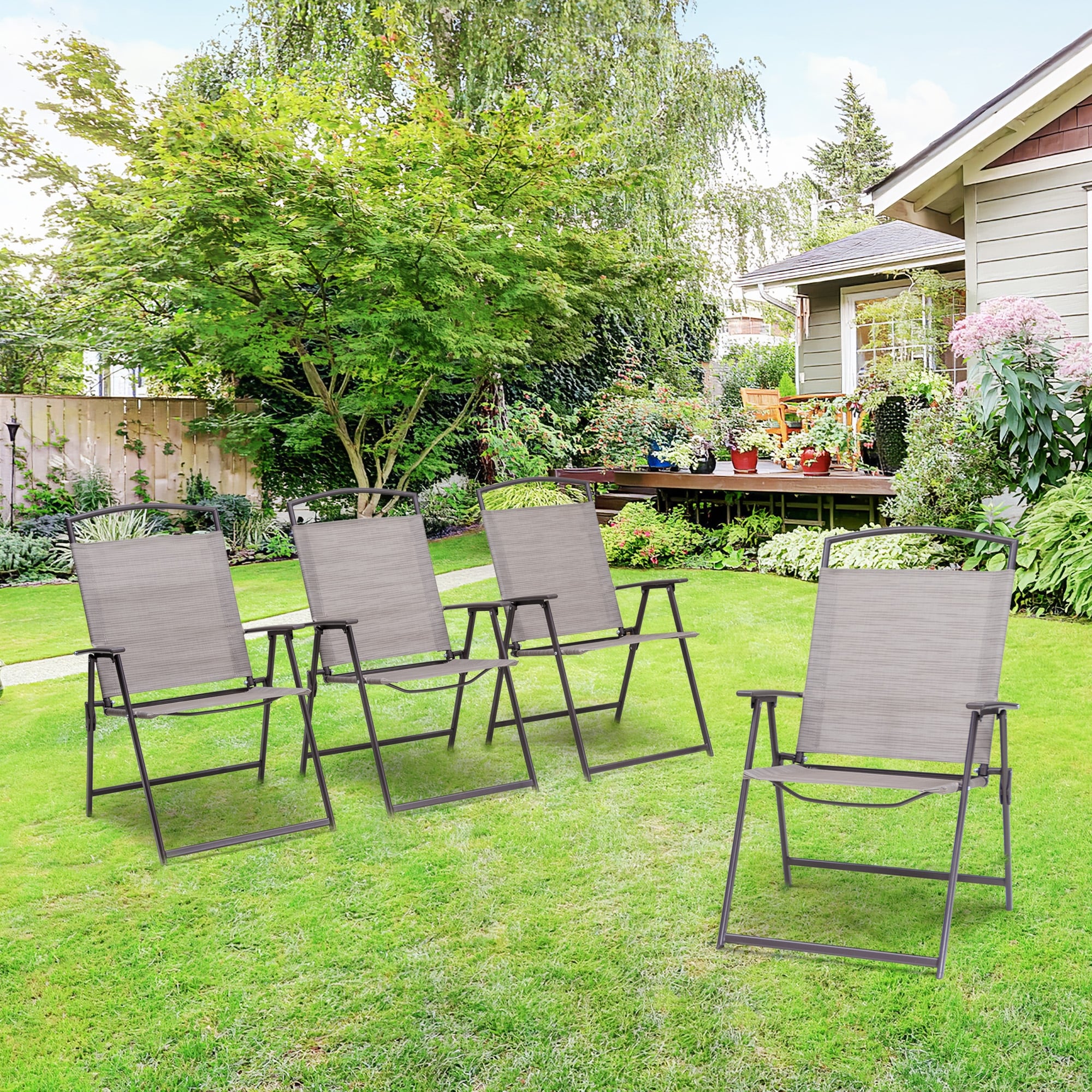 Goplus set of 4 outdoor patio folding chairs camping deck garden pool beach furniture cheap