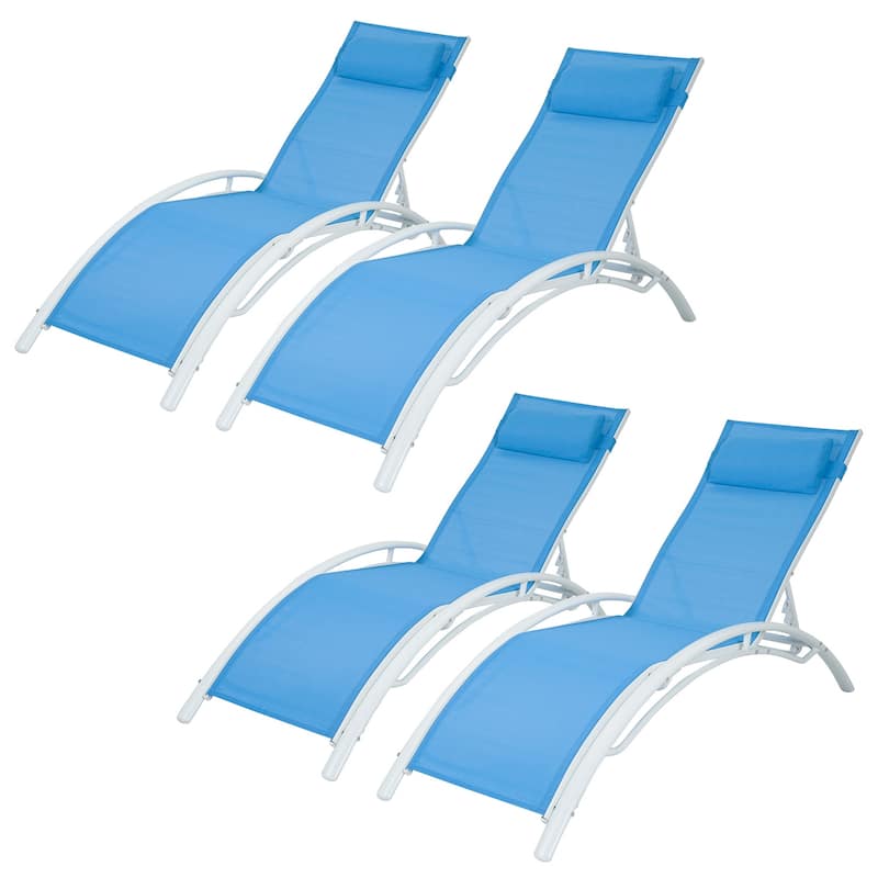 Outdoor Aluminum Adjustable Reclining Chaise Lounge,Blue - 2-piece - blue-4pcs