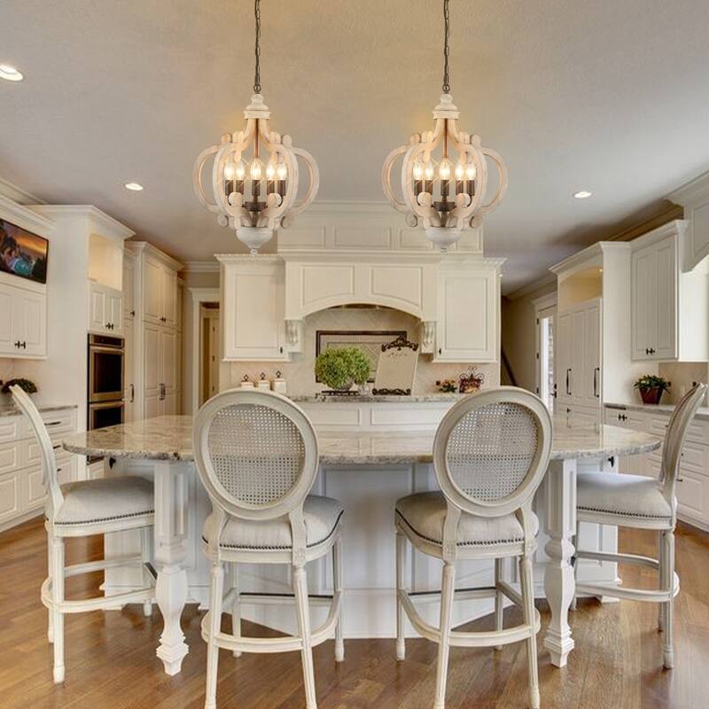 5-Light Modern Pendant Light, Farmhouse Wood Chandelier for Dining Room Living Room - W17.71"x H19.68"