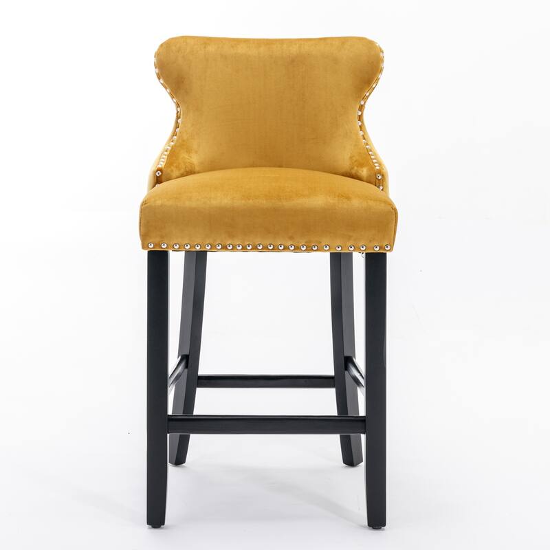 Upholstered Wing-Back Barstools Set of 2/4, Leisure Bar Chairs with Button Tufted Decoration, Wooden Legs and Nailhead Trim