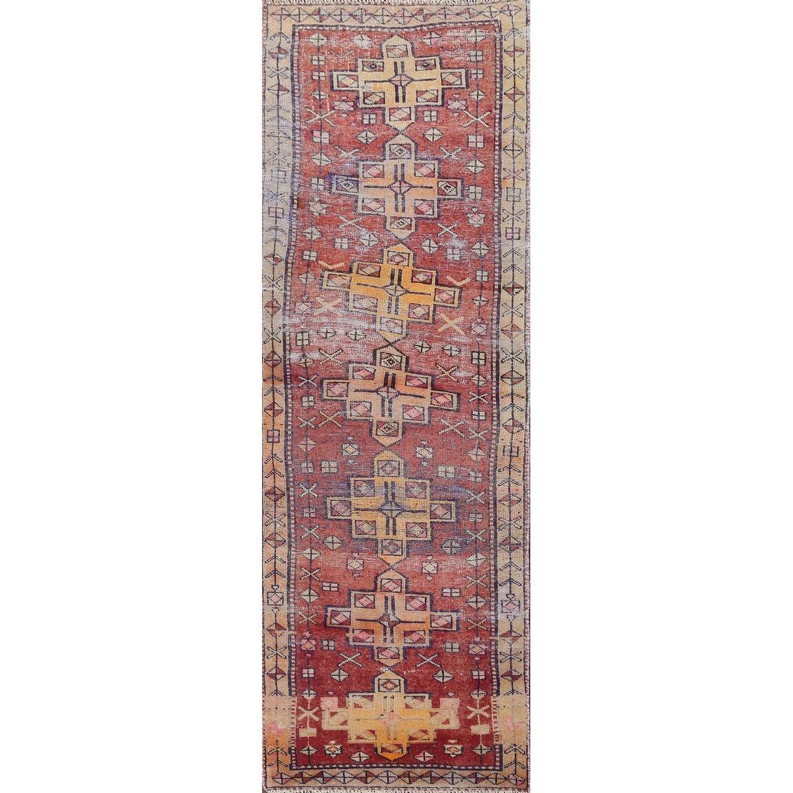 Geometric Meshkin Persian Wool Runner Rug Handknotted Hallway Carpet