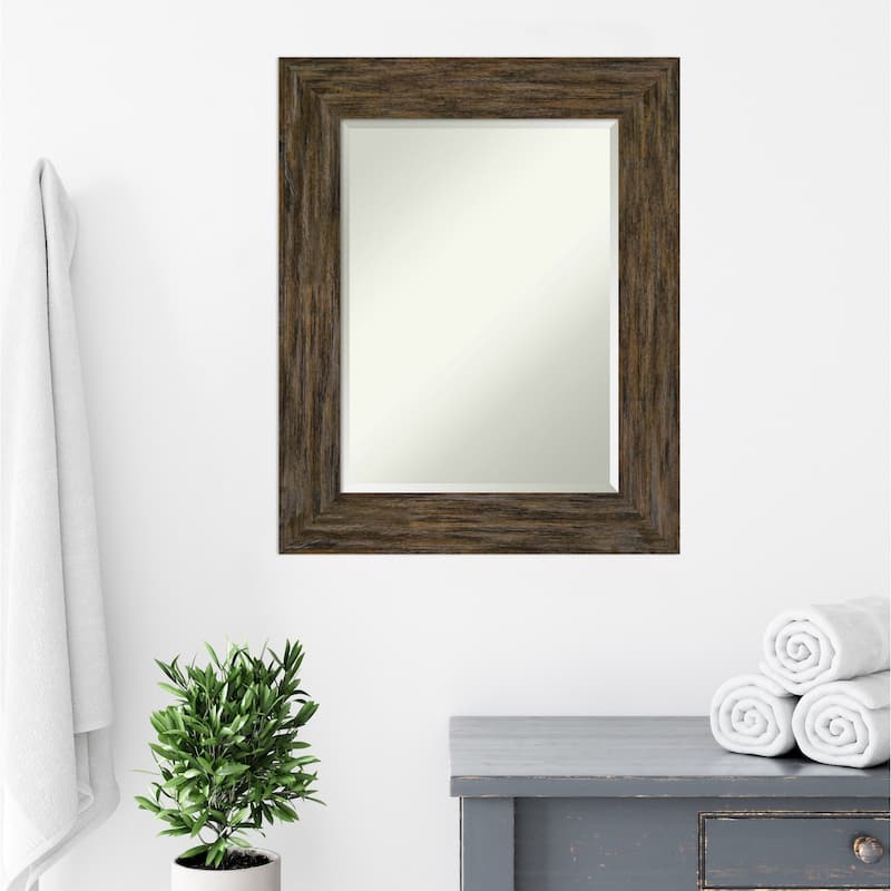 Beveled Wood Bathroom Wall Mirror - Fencepost Brown Frame