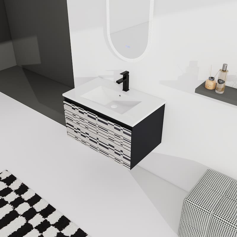 Modern 30'' Wall-Mounted Vanity with Ceramic Sink & Triple Soft-Close Cabinet Doors