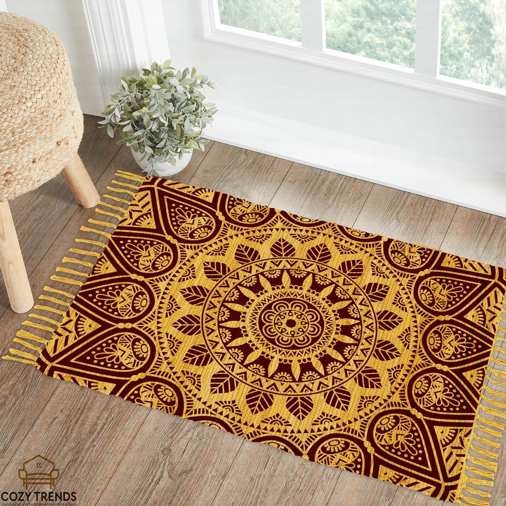 Authentic Hand-Woven Indian Cotton Rug 24''x36'' - Washable, Reversible, and Timelessly Stylish - 2'x3'