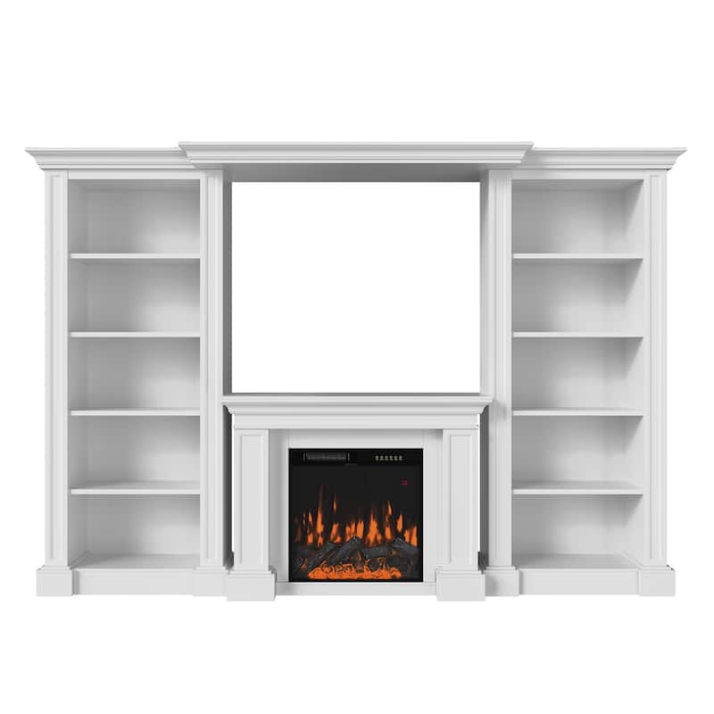 Electric Fireplace Mantel with Bookshelves, 115.5" Entertainment Center with Built-in Shelving