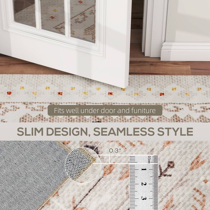 HOMCOM Area Rug 4x6, Machine Washable Rug, Non-Slip Boho Floral Print Floor Cover Foldable Carpet for Living Room - 3'6"