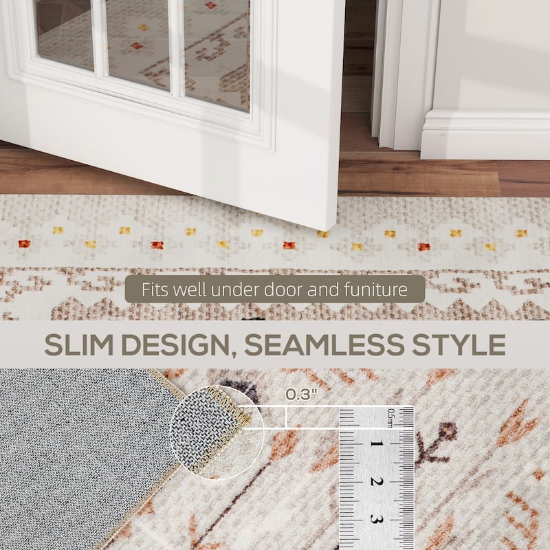 HOMCOM Area Rug 8x10, Machine Washable Rug, Non-Slip Boho Floral Print Floor Cover Foldable Carpet for Living Room