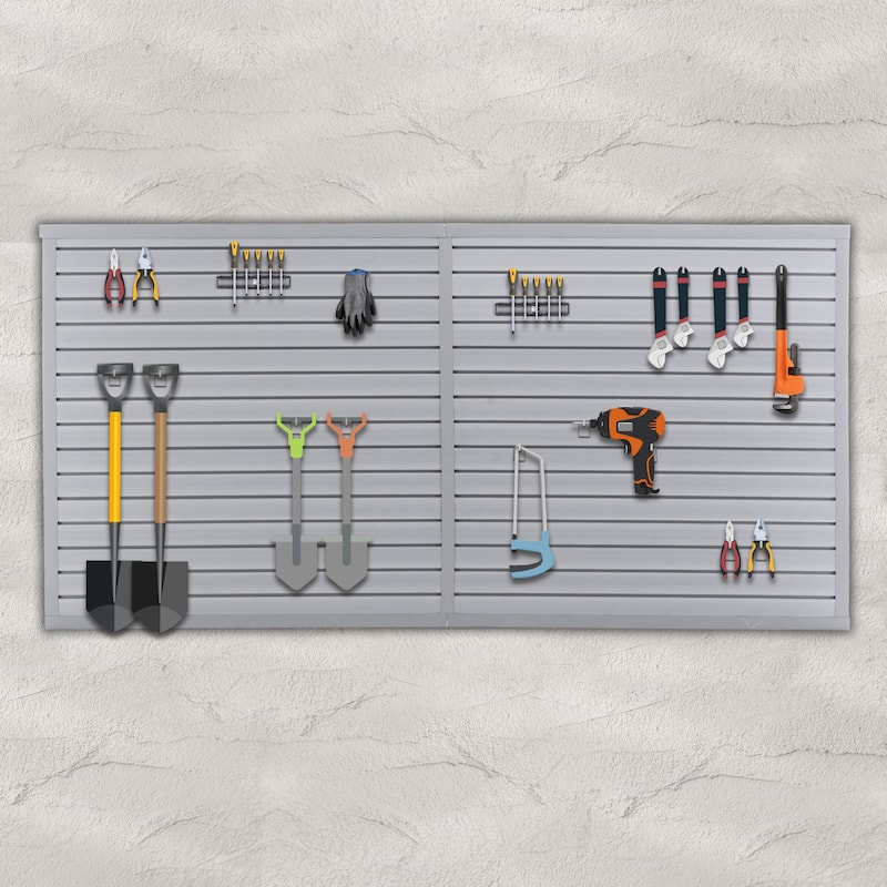 Heavy Duty PVC Slatwall Garage Organizer 8x4 ft with 10 Panels, Wall-Mounted Tool Storage System - 94.49"L x 47.24"W x 0.25"H