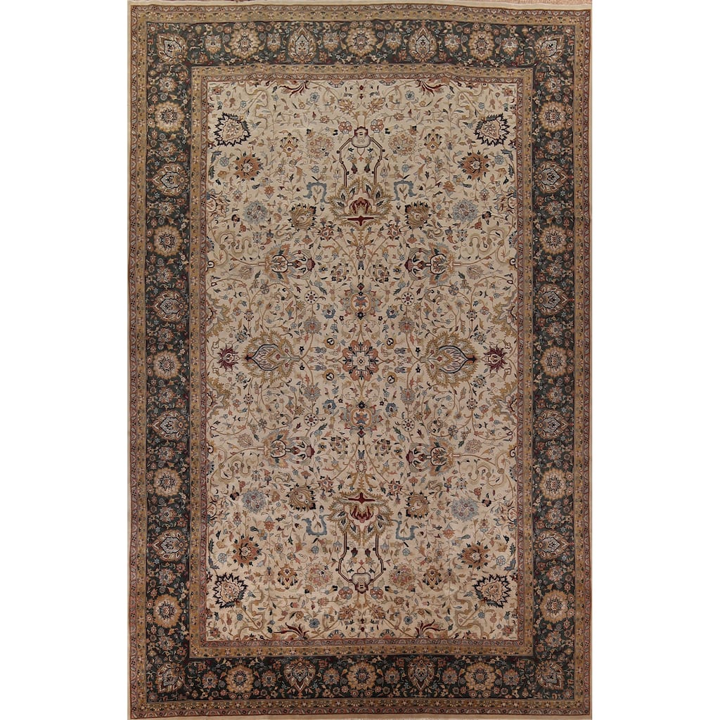 All-Over Large Agra Indian Area Rug Handmade Wool Carpet - 12'5" x 17'8"