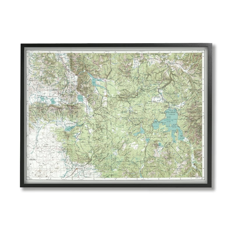 Stupell Yellowstone National Park Continental Divide Map Forest Geography Framed Wall Art - 30 x 24 - Black