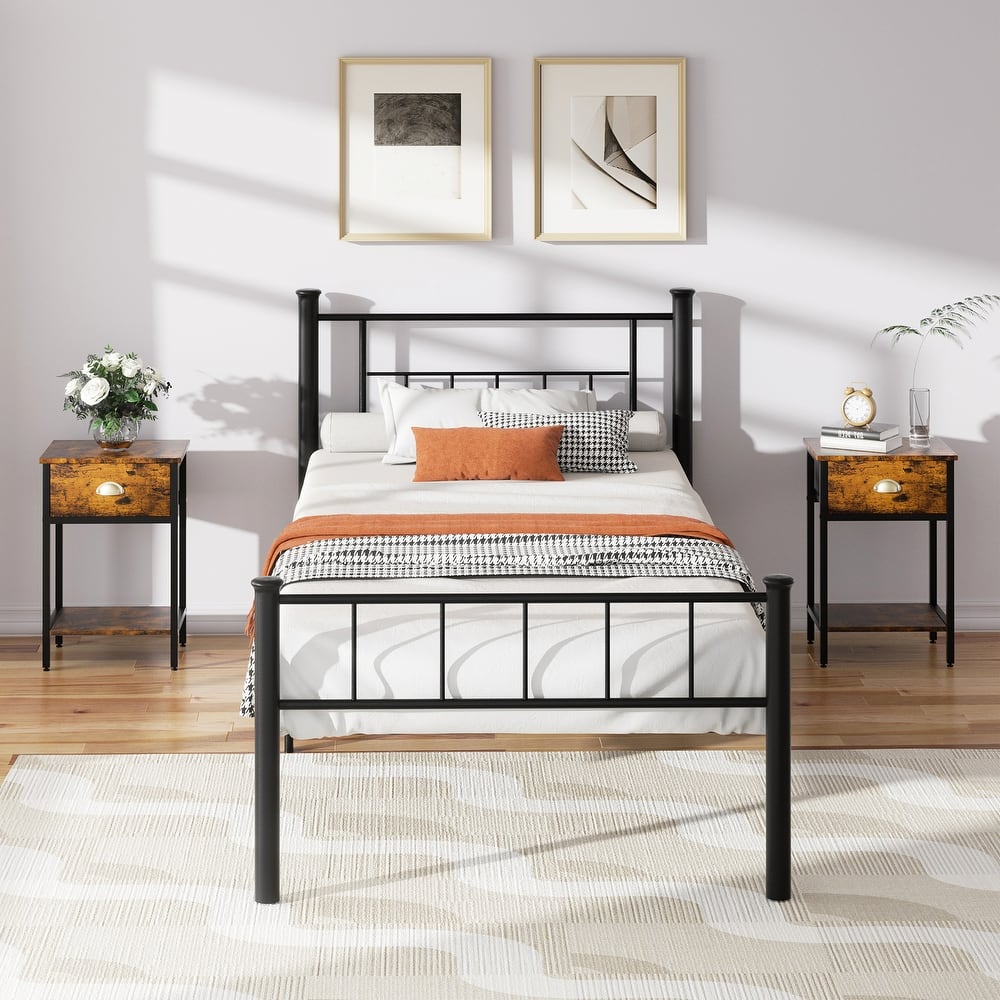 Futzca Metal Bed Frame with Headboard and Footboard