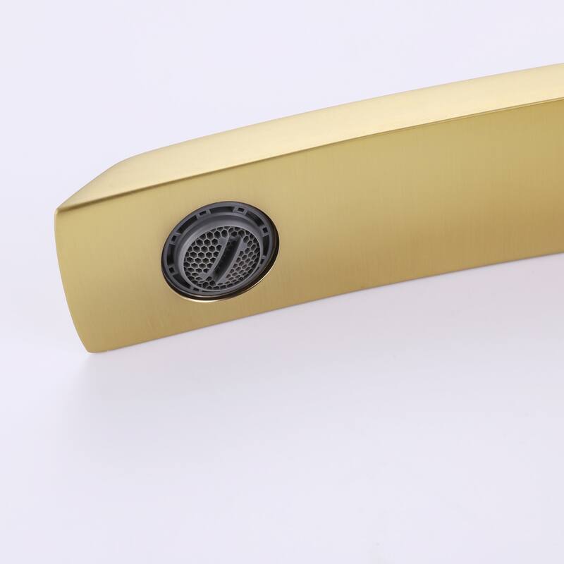 Modland Modern Single Hole Brushed Gold Bathroom Sink Faucet Curved Spout with Deck Plate