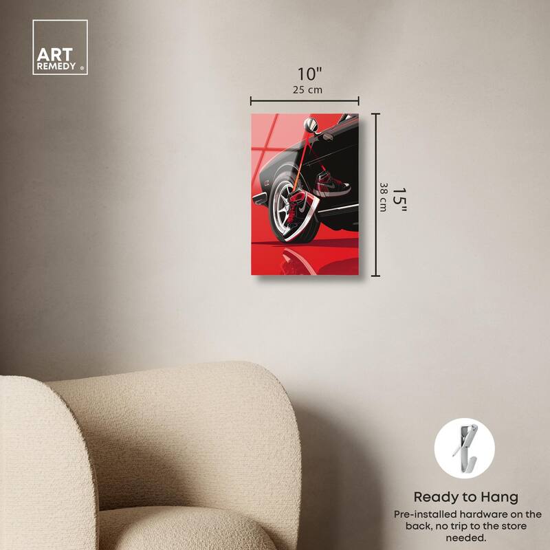 Red Bold Sneaker and Car Acrylic by Art Remedy, Ready to Hang