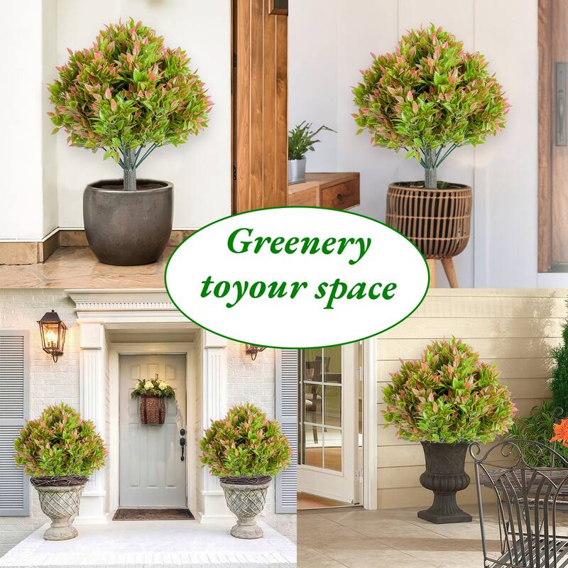 Artificial Cedar Topiary Trees with Ground Spike for Outdoor,Fake Topiary Ball Trees Artificial Plant Brush for Indoor