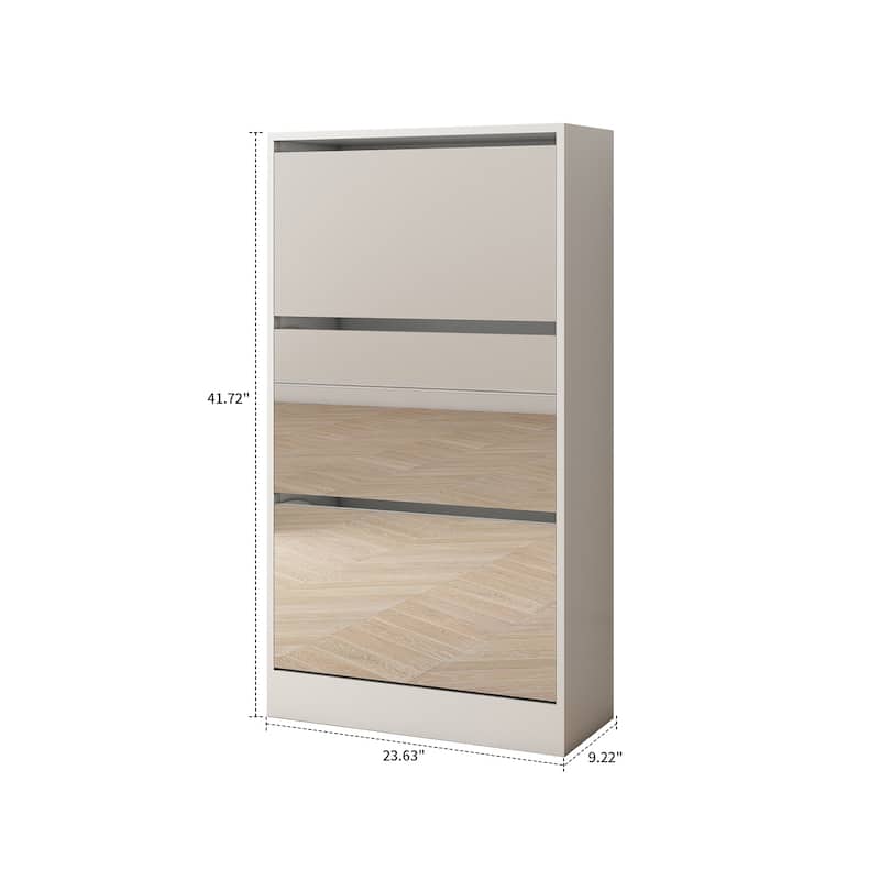 Minimalist Wooden Shoe Storage Cabinet with Mirrored Drawer Front Panels