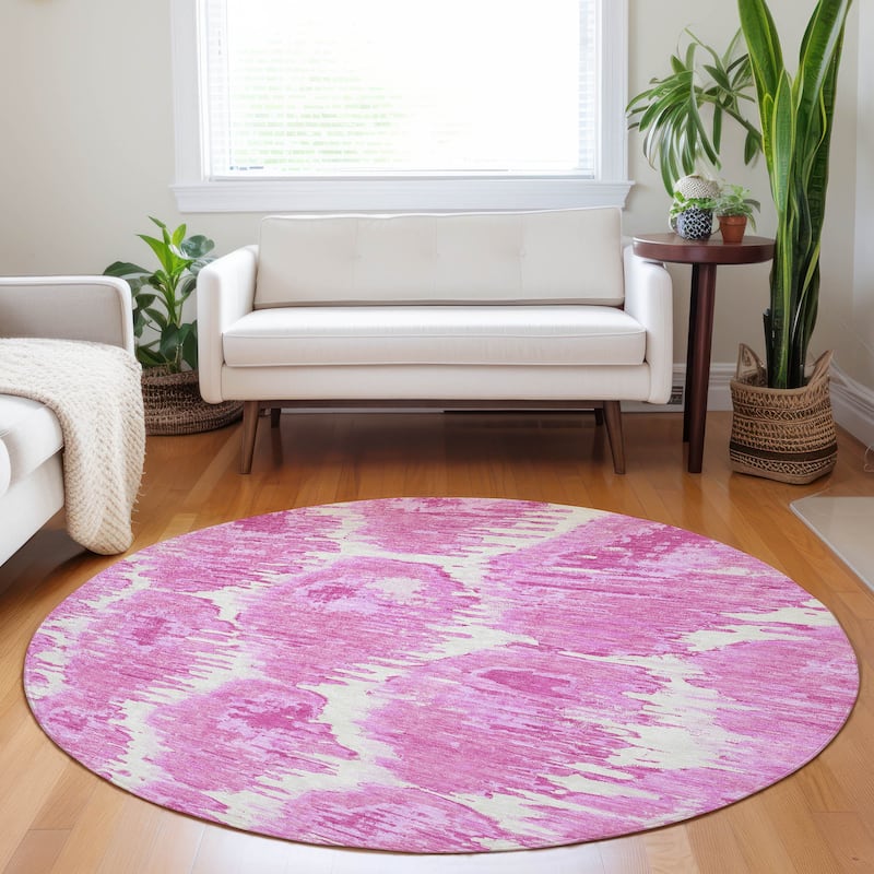 Premium Washable Super Soft Modern Abstract Mayfield Rug - Pink - 8' x 8' - Round