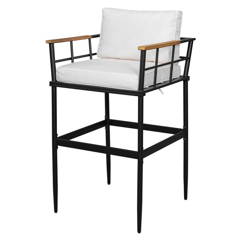 Outdoor Patio Metal Dining Set with Acacia Wood Armrest Suitable for Patio, Balcony or Backyard