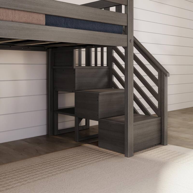 Max and Lily Classic Twin Low Loft with Stairs, Easy Slide and Curtain