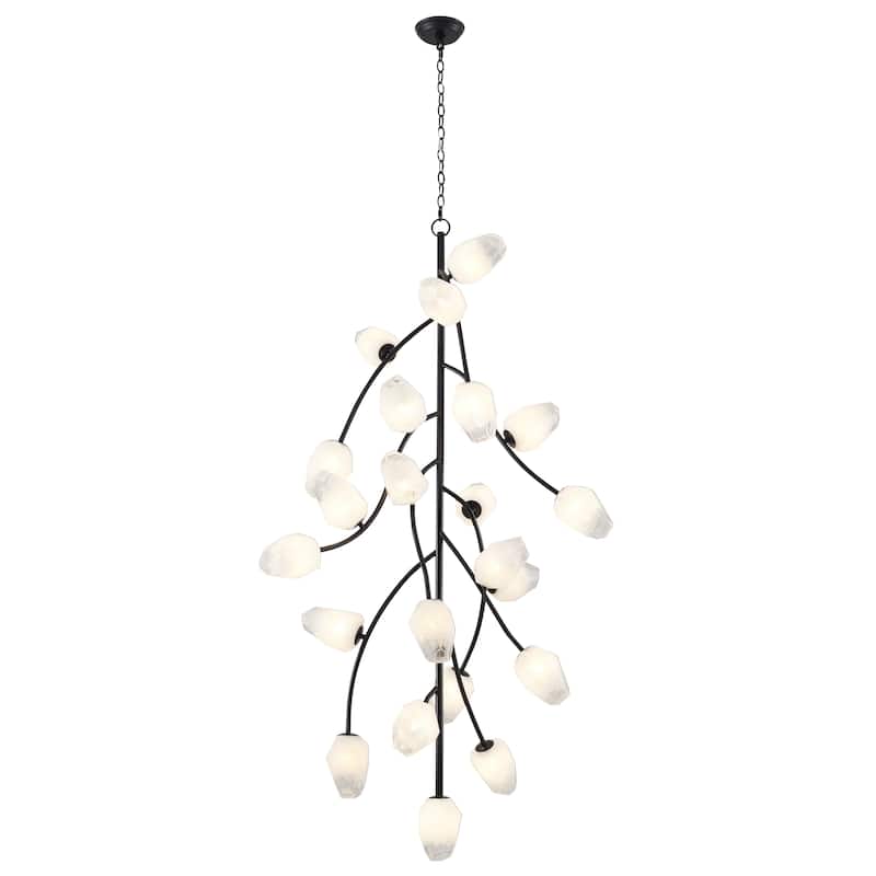 Transitional 22-Light Black Branch Chandelier With White Glass Shades