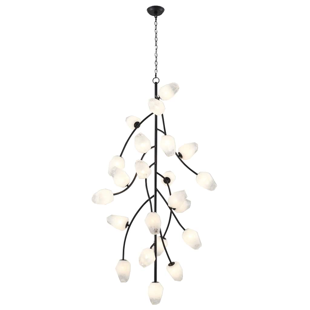 22-Light Black Branch Chandelier With White Glass Shades
