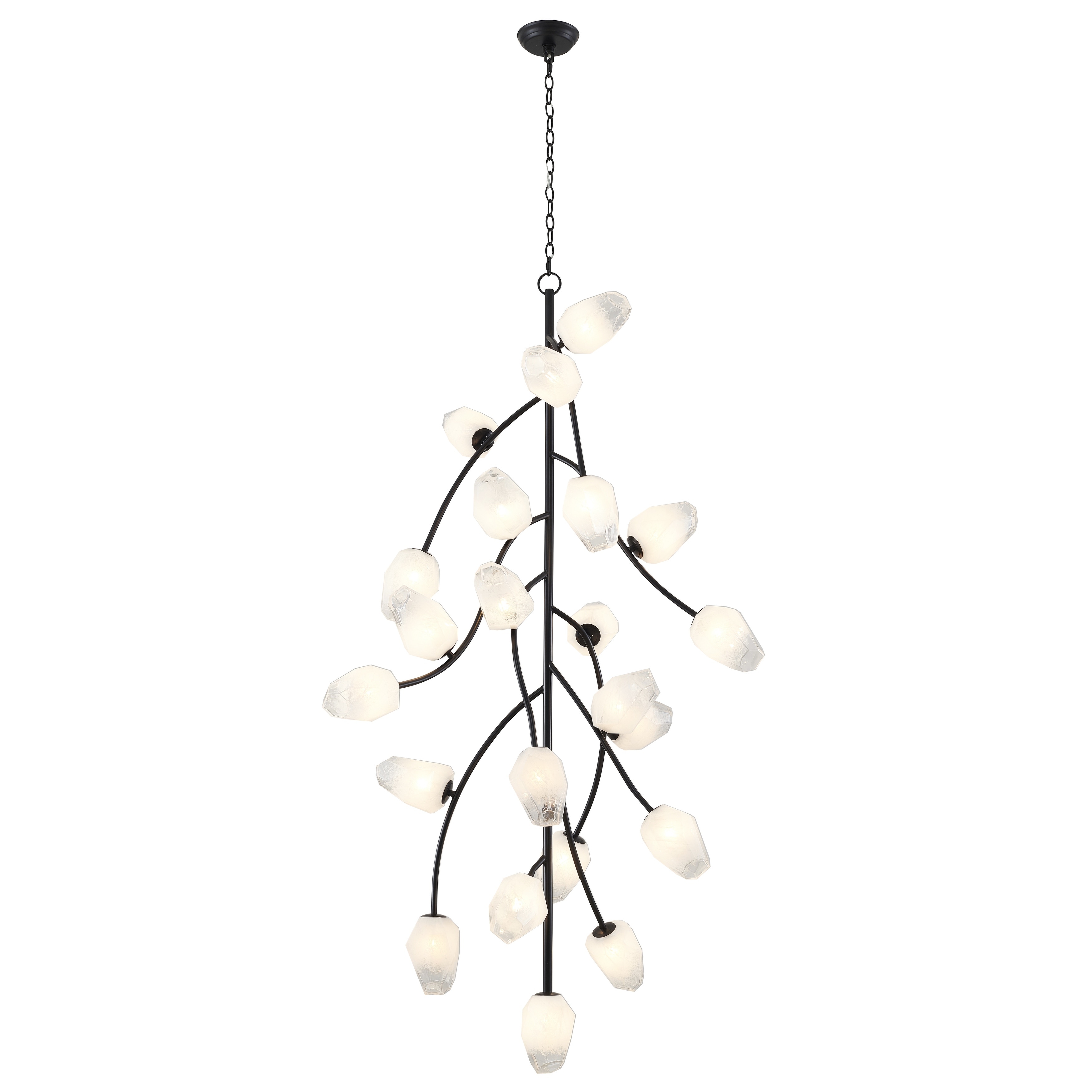 Transitional 22-Light Black Branch Chandelier With White Glass Shades