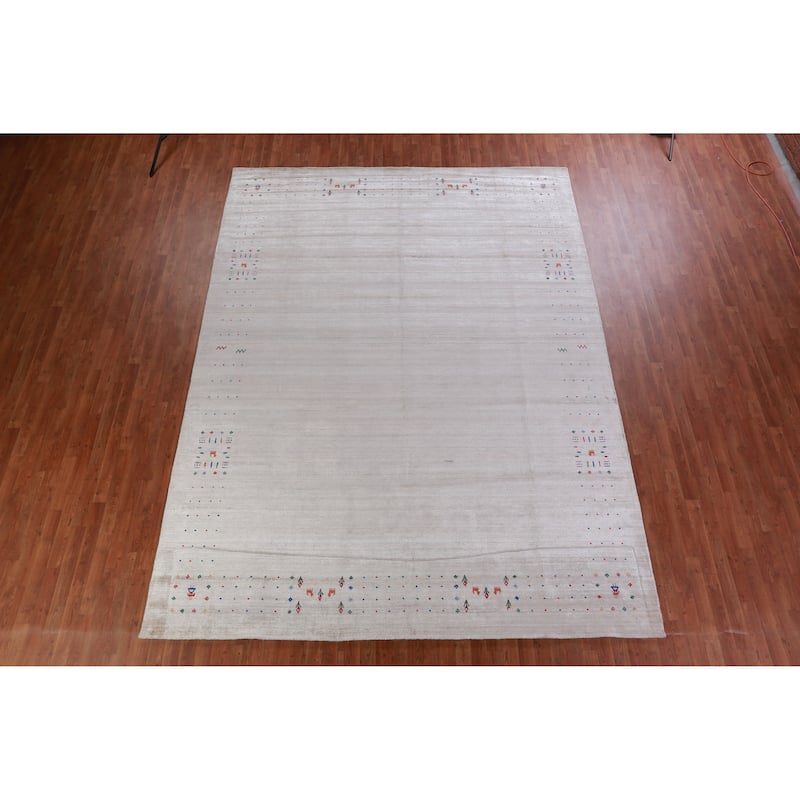 Silver Gray Gabbeh Oriental Area Rug Hand-Knotted Tribal Silk Carpet - 9'3" x 12'4"