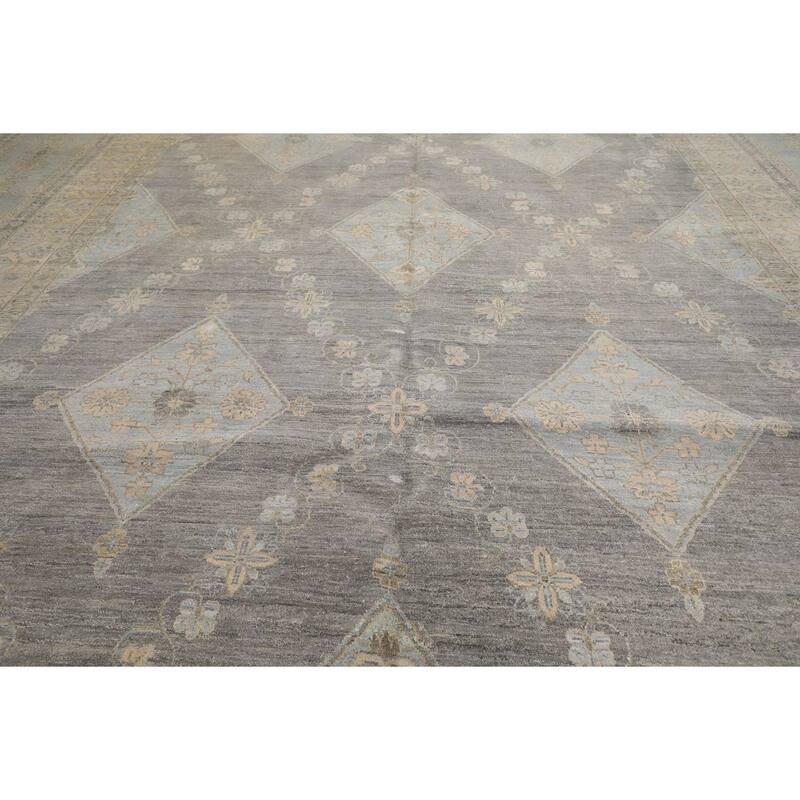 12'4''x15'6'' Hand Knotted Wool Slate Peshawar Transitional Oriental Area Rug - 12' 4'' x 15' 6''
