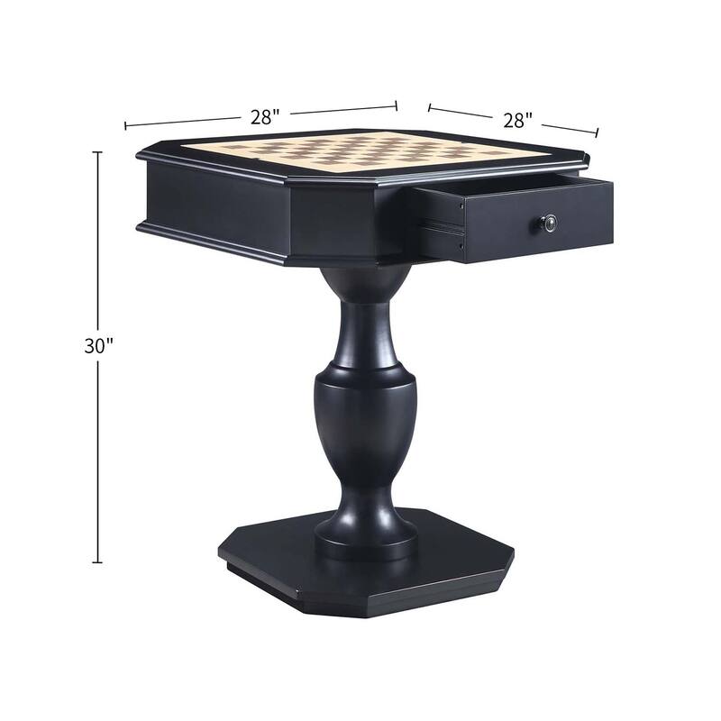 2 Drawers Wooden Game Table with Reversible Game Tray in Black