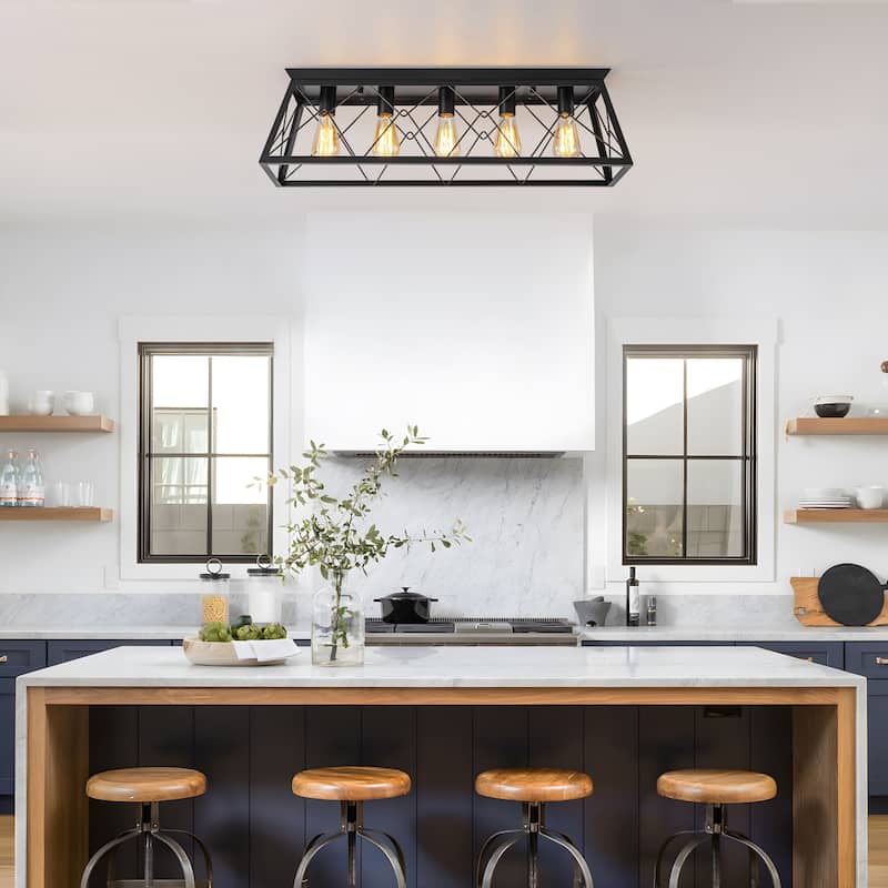 Starsky 5-Light Linear Farmhouse Rectangular Open Cage Flush Mount