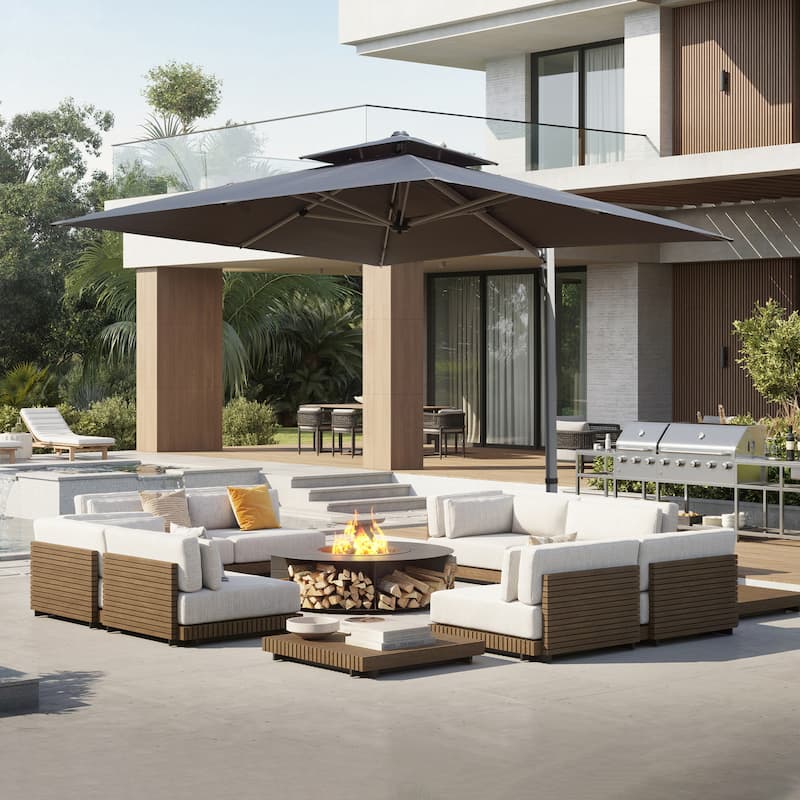 Aluminum Cantilever Tilt Patio Umbrella with Center Pole(Base Not Included)