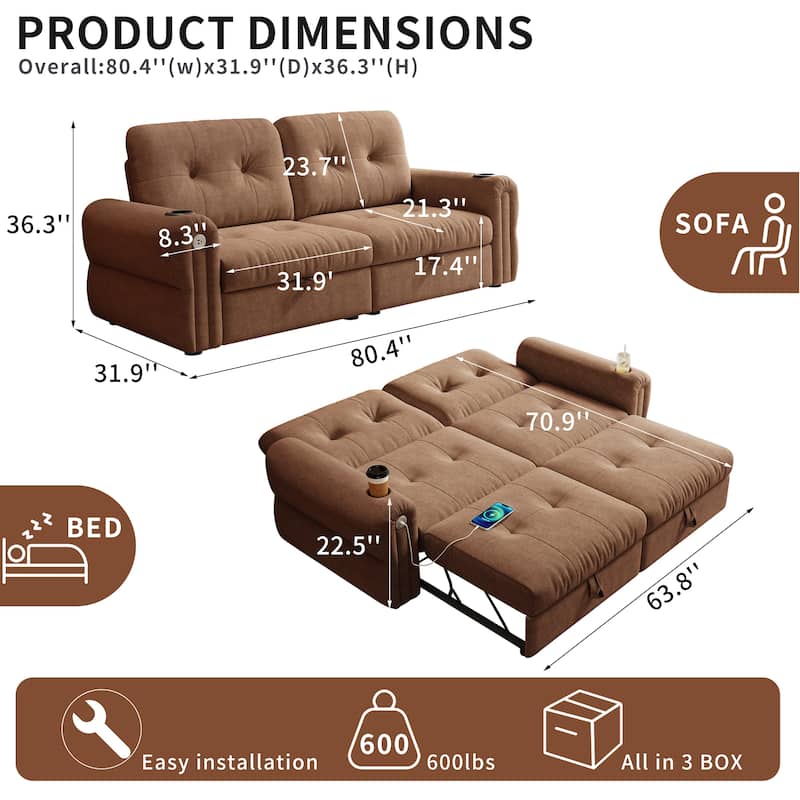 GDFStudio - Chenille Convertible 2-Seater 74" Sofa Bed