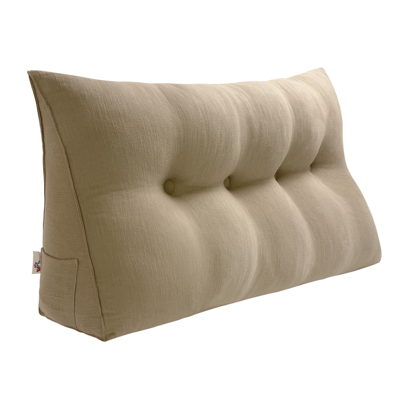 WOWMAX Bed Rest Wedge Reading Pillow Headboard Back Support Cushion - Full - Ramie Camel