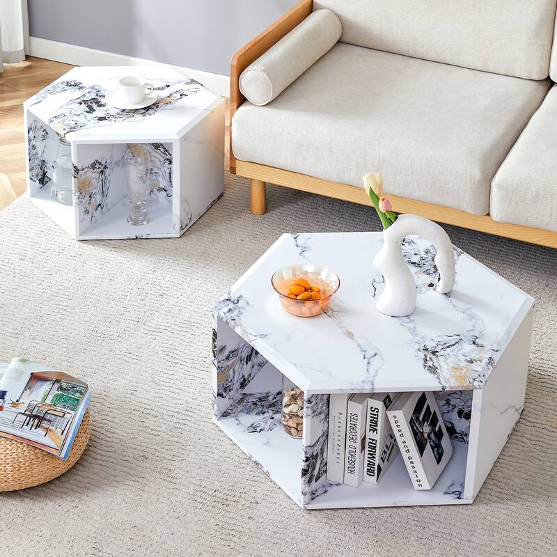 Hexagonal Porous Design Coffee Table Set