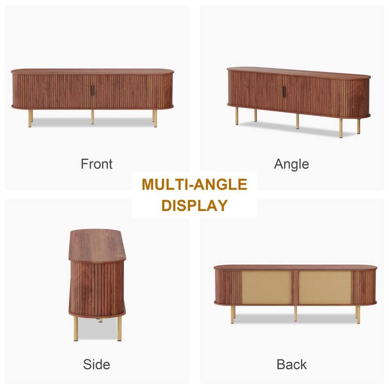 70.1" Modern TV Stand with Sliding Doors and Storage Compartments, Entertainment Console Cabinet