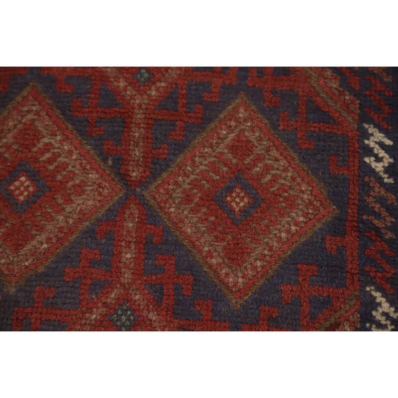 Hand Knotted Oriental 100% Wool Carpet Traditional Tribal Red Balouch Runner Rug - 8' 1'' X 2' 1''