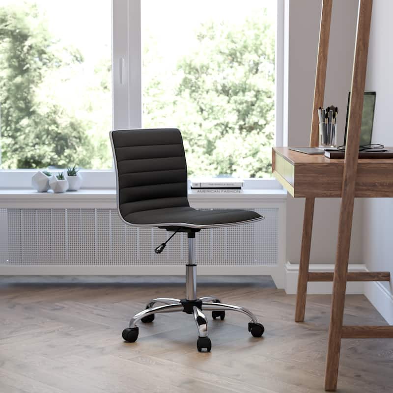 Low Back Designer Armless Ribbed Swivel Task Office Chair - Black