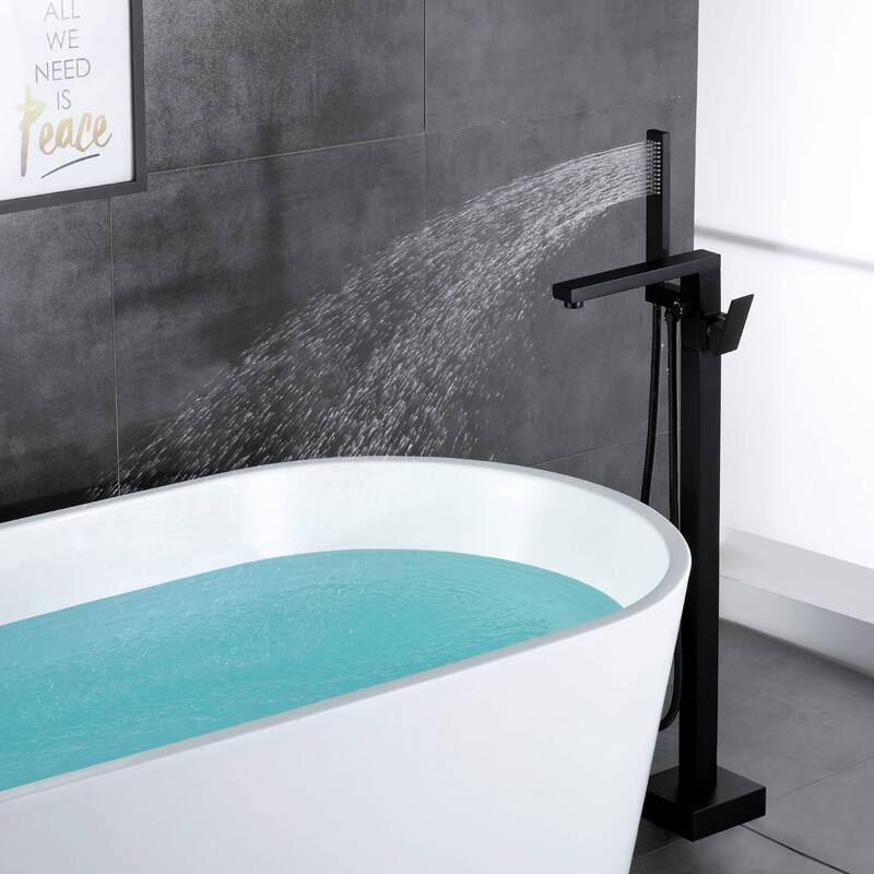 Freestanding Tub Faucets With Hand Shower Floor Mount Bathroom Bathtub Faucets Single Handle High Flow Tub Filler
