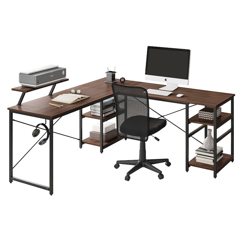 Versatile L-Shaped Computer Desk with Adjustable Shelves, Accessory Holder, and Scratch-Resistant Steel Frame