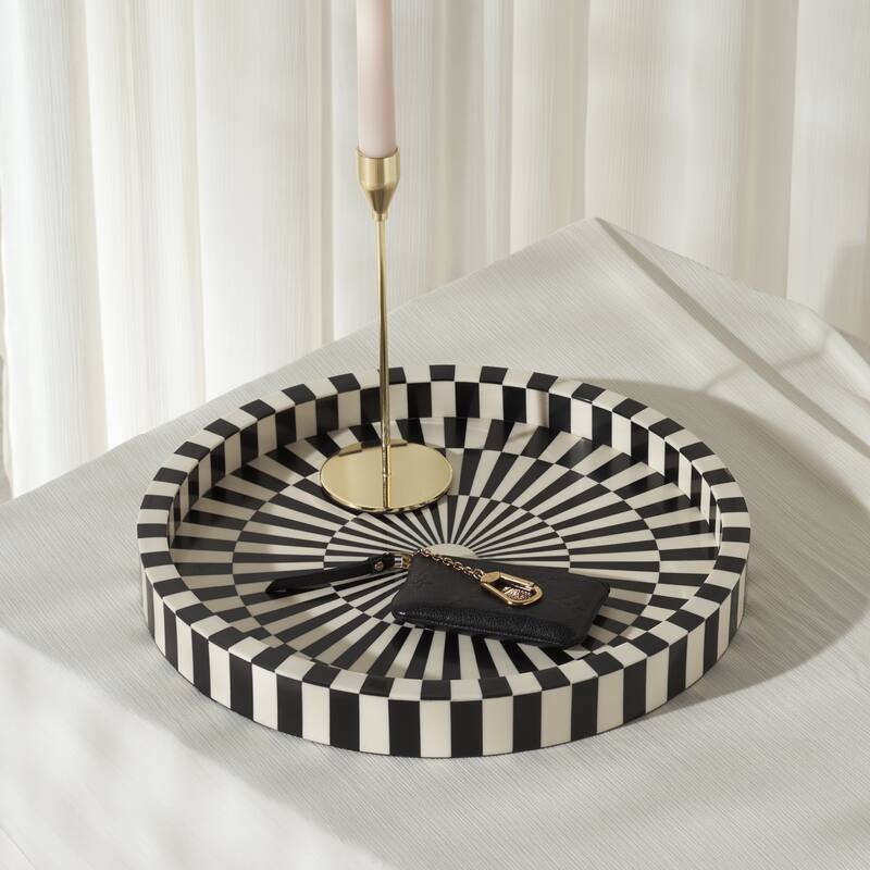 SAFAVIEH Home Charli Black/Ivory Resin 14.2"W x 14.2"D x 1.5"H Circle Tray