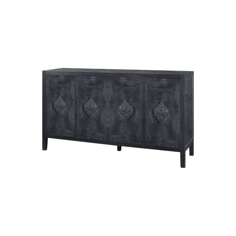 Antique Carved Flower Door Handle - Elegant Four-Door Cabinet for Living Room, Kitchen, and Hallway Decor