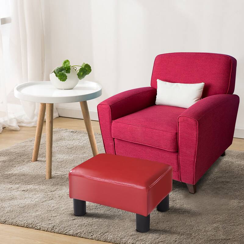 Small Footstool PU Leather Ottoman Footrest Rectangular Stool