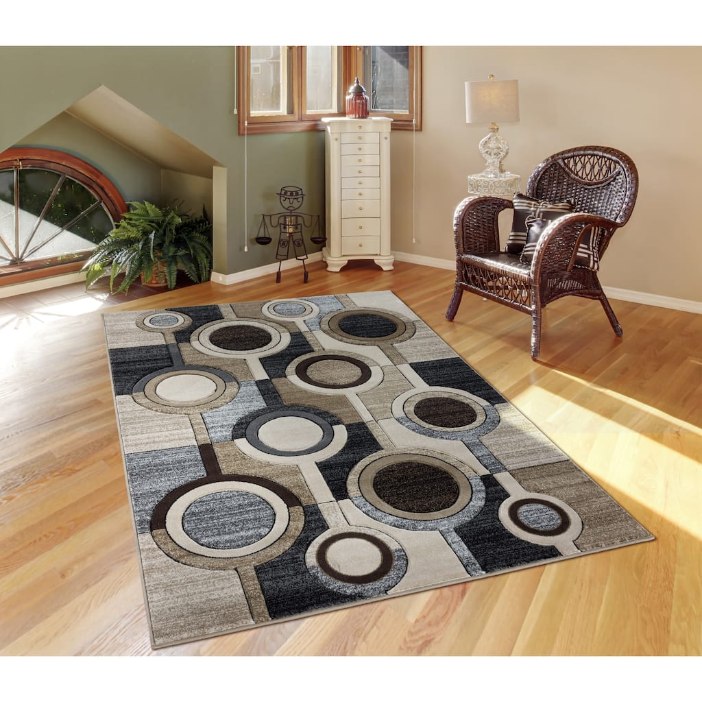 Orelsi Ivory/Grey Polyester Area Rug