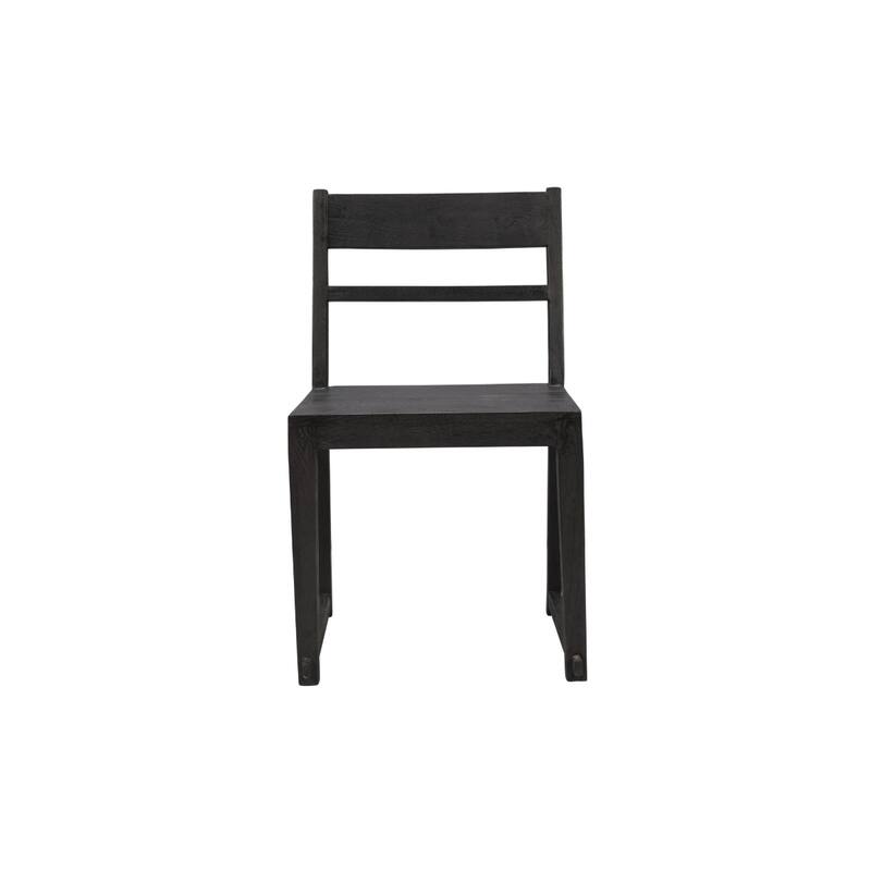 Set of 2 Dark Grey Ladder Back Dining Chairs with Solid Wood Legs - 19.50” x 19” x 34”