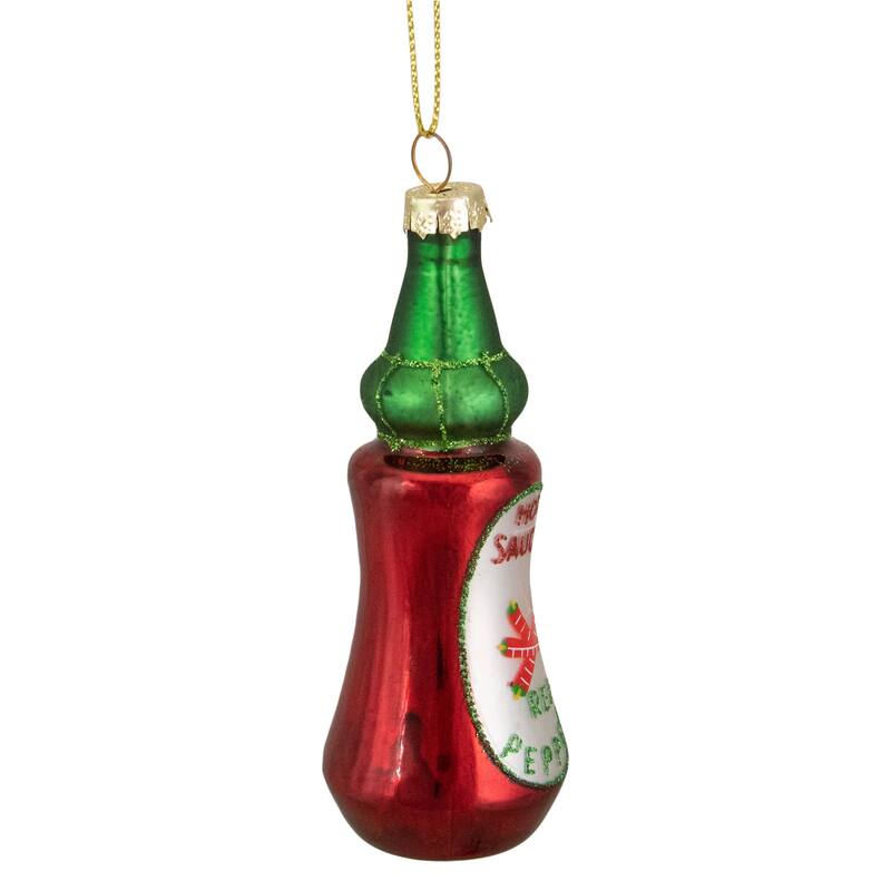 4" Red and Green Bottle of Hot Sauce Glass Christmas Ornament
