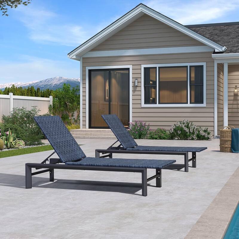 PURPLE LEAF Patio Chaise Lounge Rattan Chair Outdoor Pool Adjustable Recliner Wicker Lounger