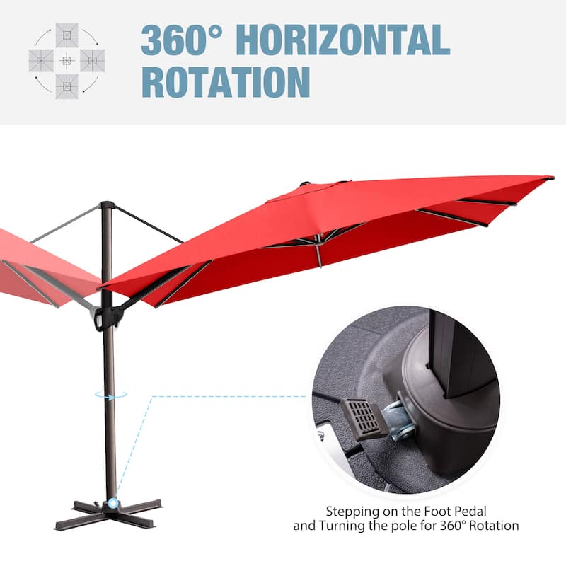 VredHom 9 x 12 FT Outdoor Patio Cantilever-Offset Umbrella with 4-piece Fillable Weighted Base