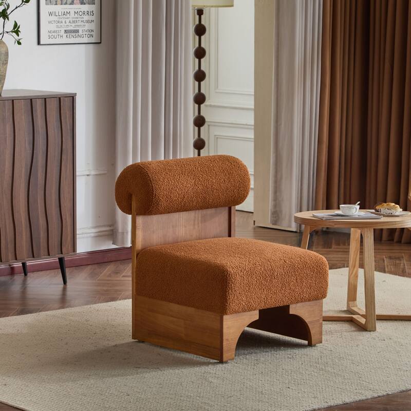 Modern Boucle Lounge Chair with Solid Wood Frame and Rolled Backrest, Soft and Durable Boucle Upholstery
