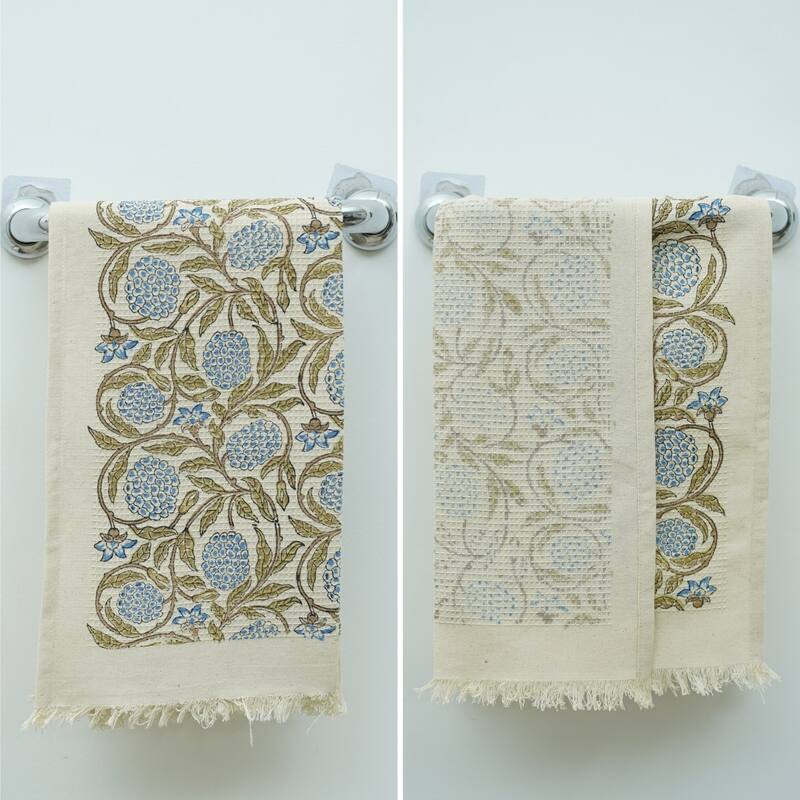 Fabdivine Hand Block Floral Print Waffle Weave Kitchen, Dining Room Use, Gift Hand Towel
