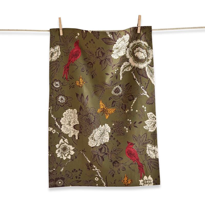 26L"x18W" Autumn Tolie Green Print Cotton Dishtowel Kitchen Towel Green Machine Washasble